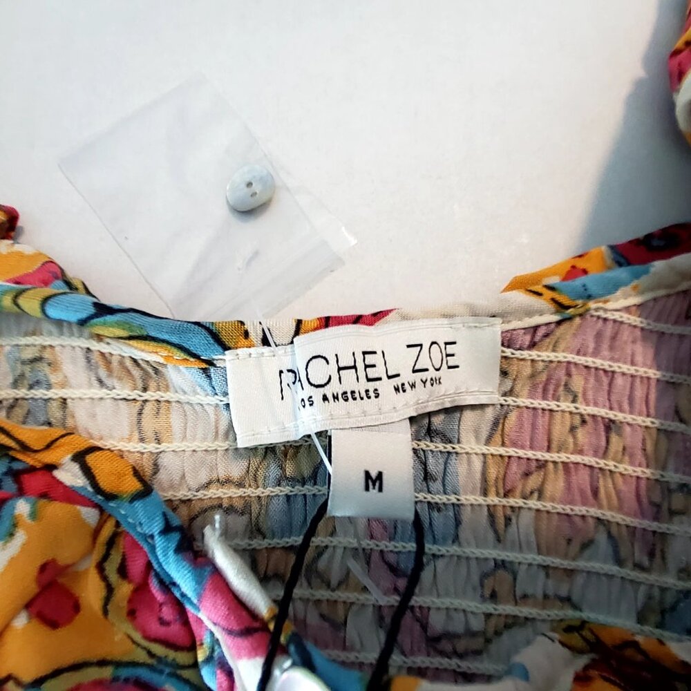 Rachel Zoe Womens Multicolor Floral Button Front Crop Top M ruffled neckline - Picture 6 of 8
